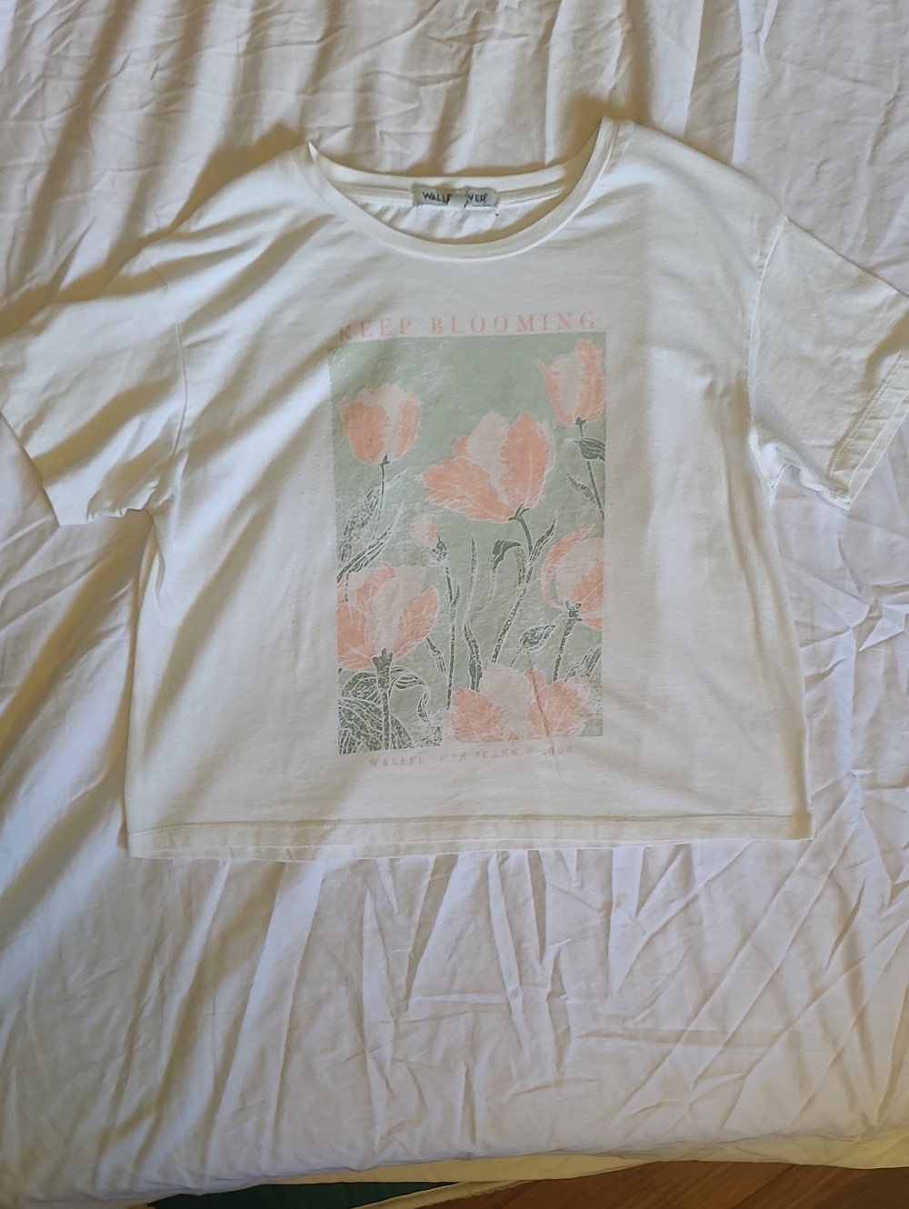 White Floral Graphic Tee with Pink & Mint Bloom Print